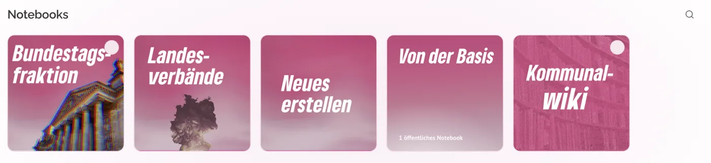 Die Notebook-Leiste auf der Wissen-Seite mit der Karte „Neues erstellen" in der Mitte